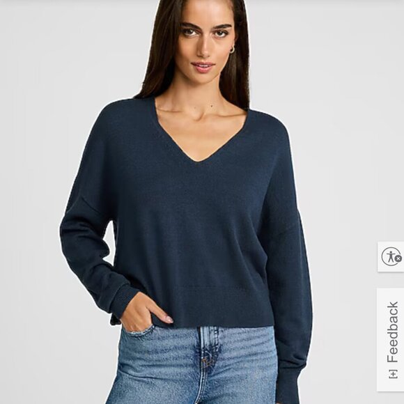 Express V neck women's merino wool navy sweater size small - Picture 1 of 8